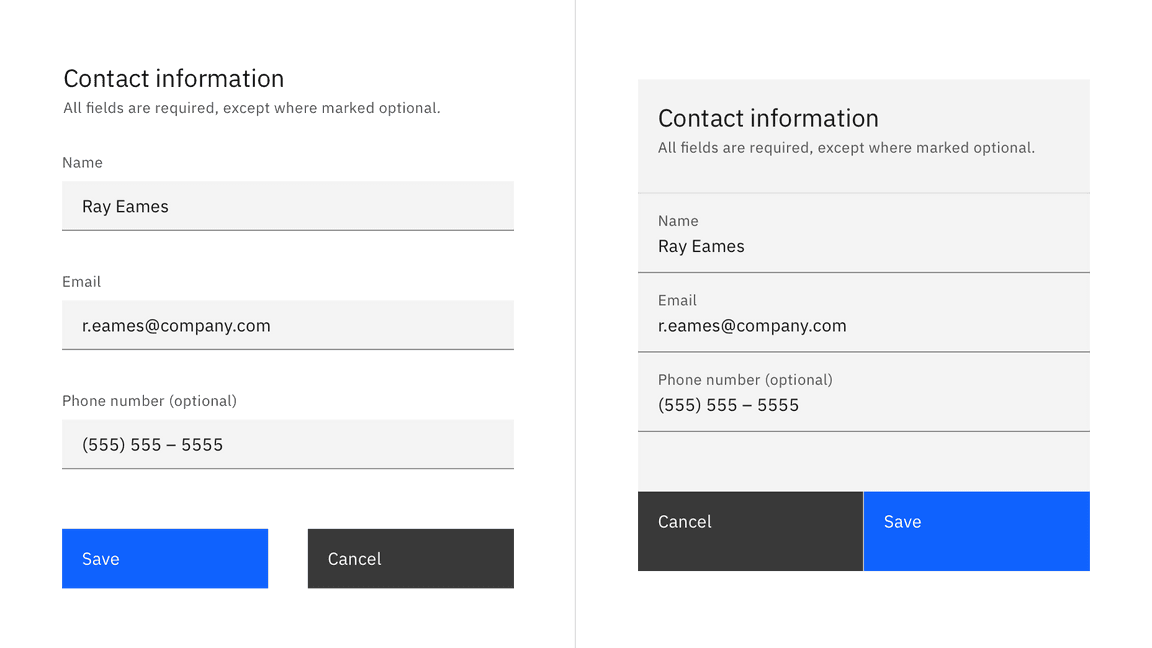 Examples of a default and fluid form styles