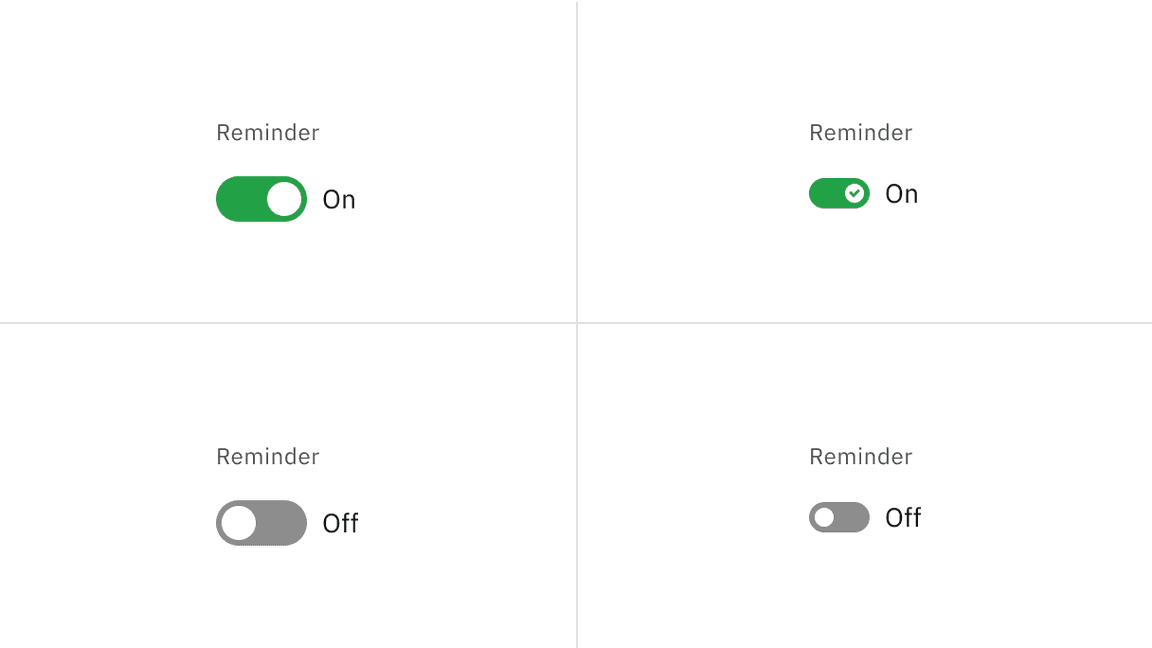 On and off states of default and small toggle with the feature flag disabled