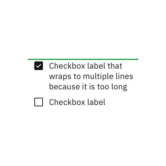 Do let text wrap beneath the checkbox so the control and label are top aligned.