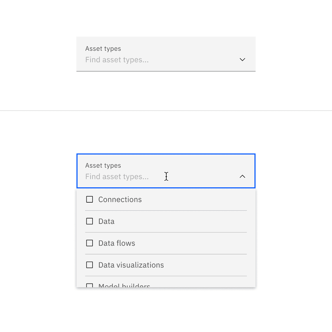Fluid filterable dropdown closed and open state.