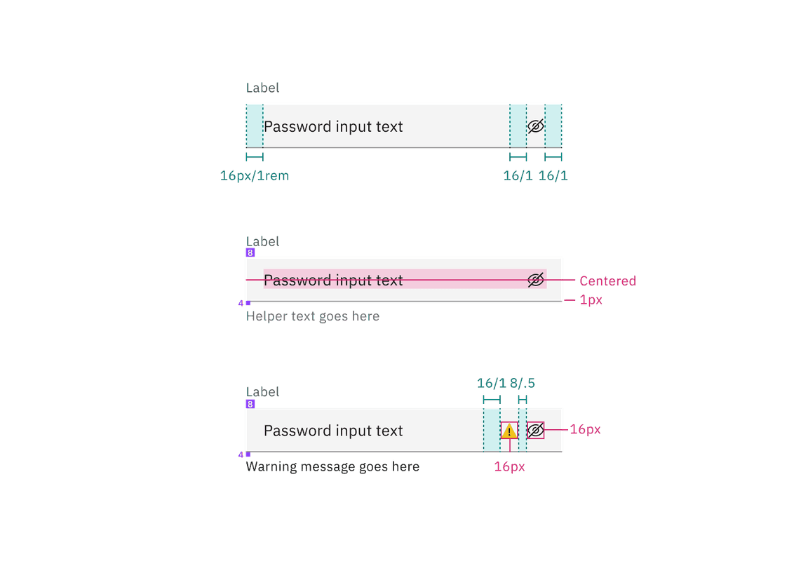 Structure and spacing measurements for default password input