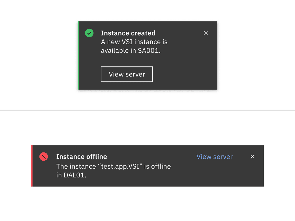 Example of actionable notifications