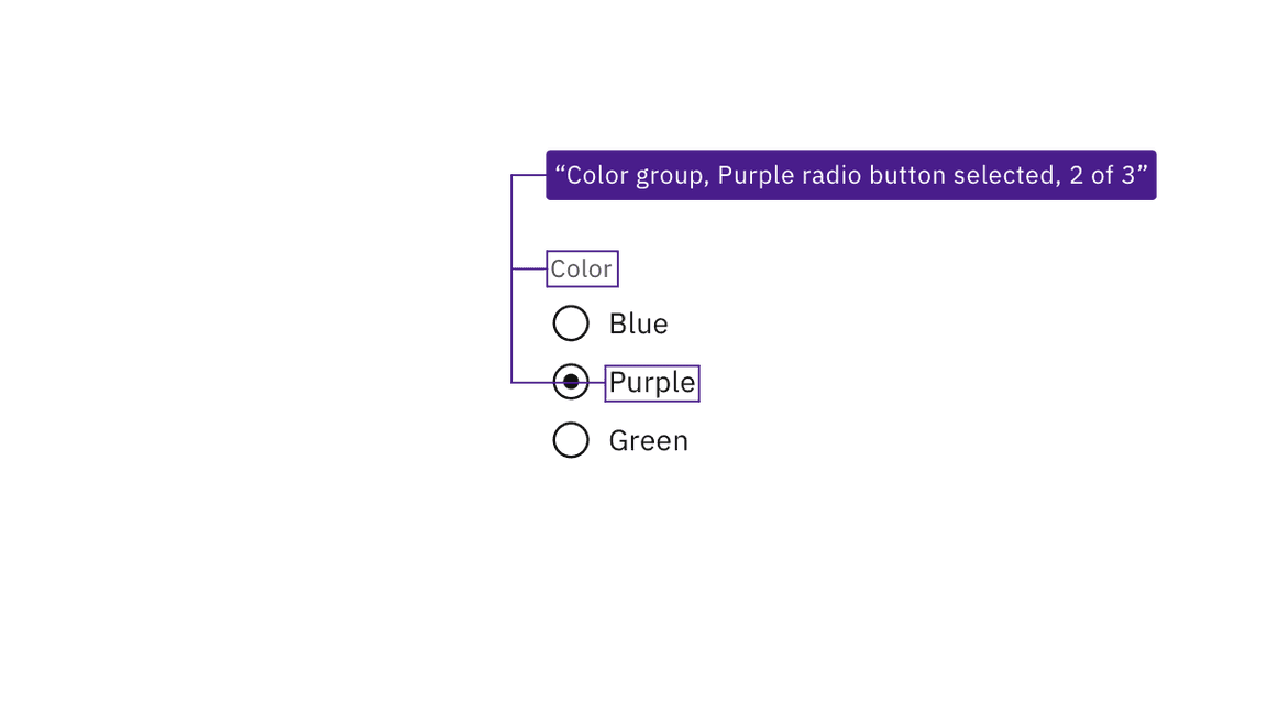 "color group, Purple radio button checked, 2 of 3"