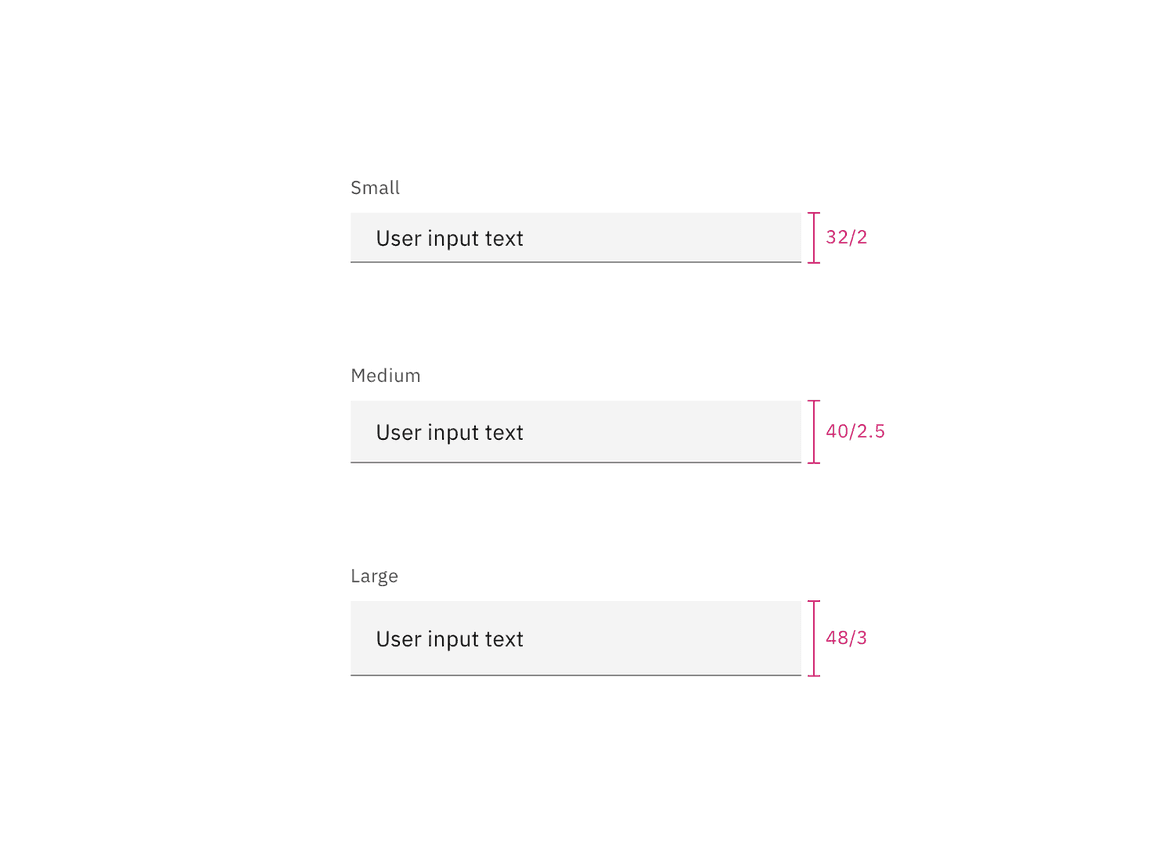 Sizes for text input