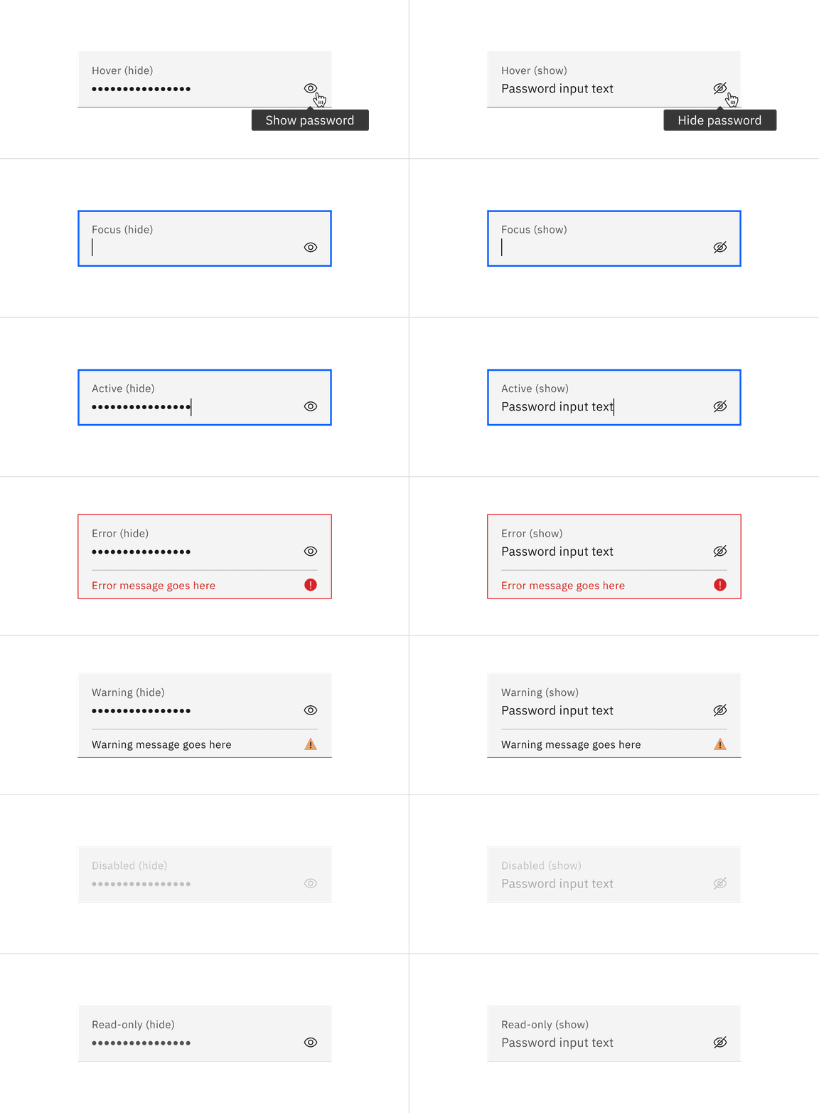 Examples of text input states in the fluid style