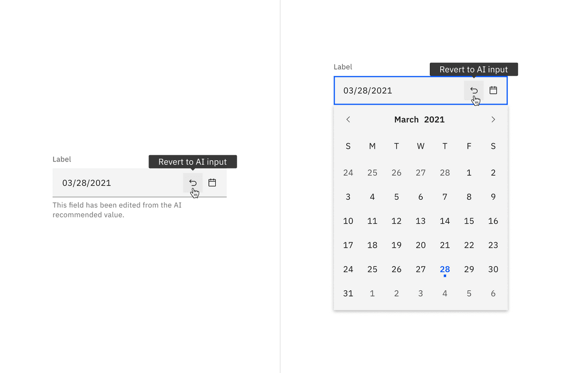 Default date picker with AI revert