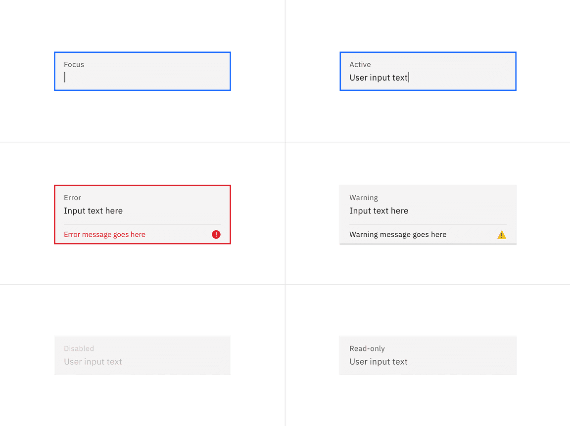 Examples of text input states in the fluid style