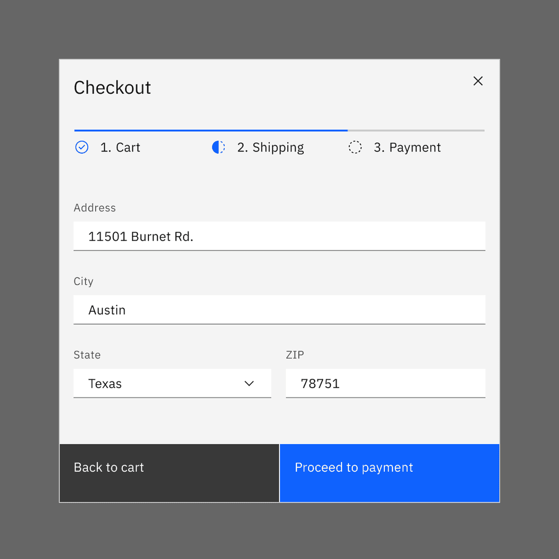 Example of a progress indicator used in a payment UI