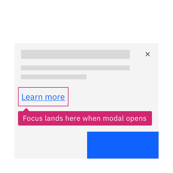 annotation on link says 'focus lands here when modal opens'
