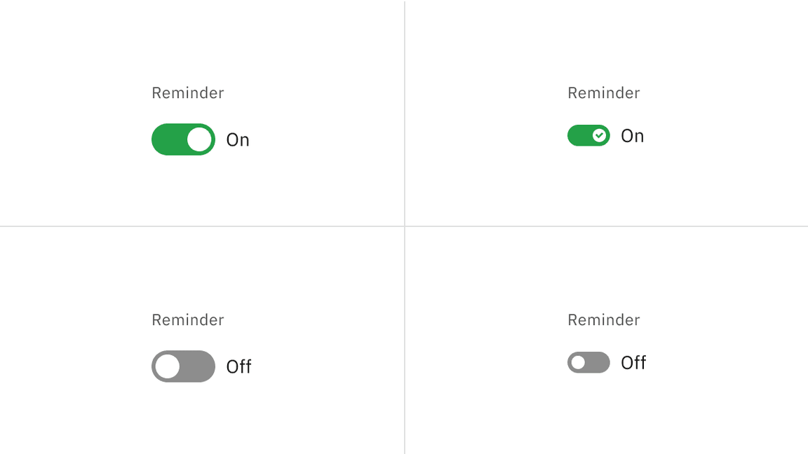 On and off states of default and small toggle with the feature flag disabled