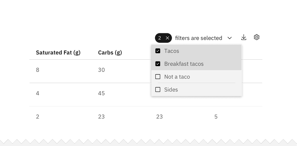 Example of a multi-selection filter in a checkbox set
