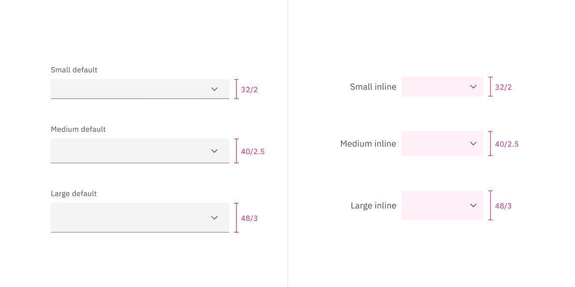 Select default sizes