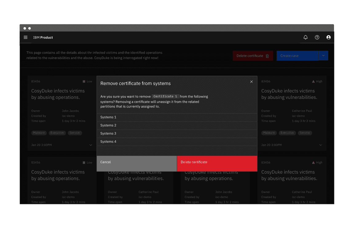 Modal notification in a product