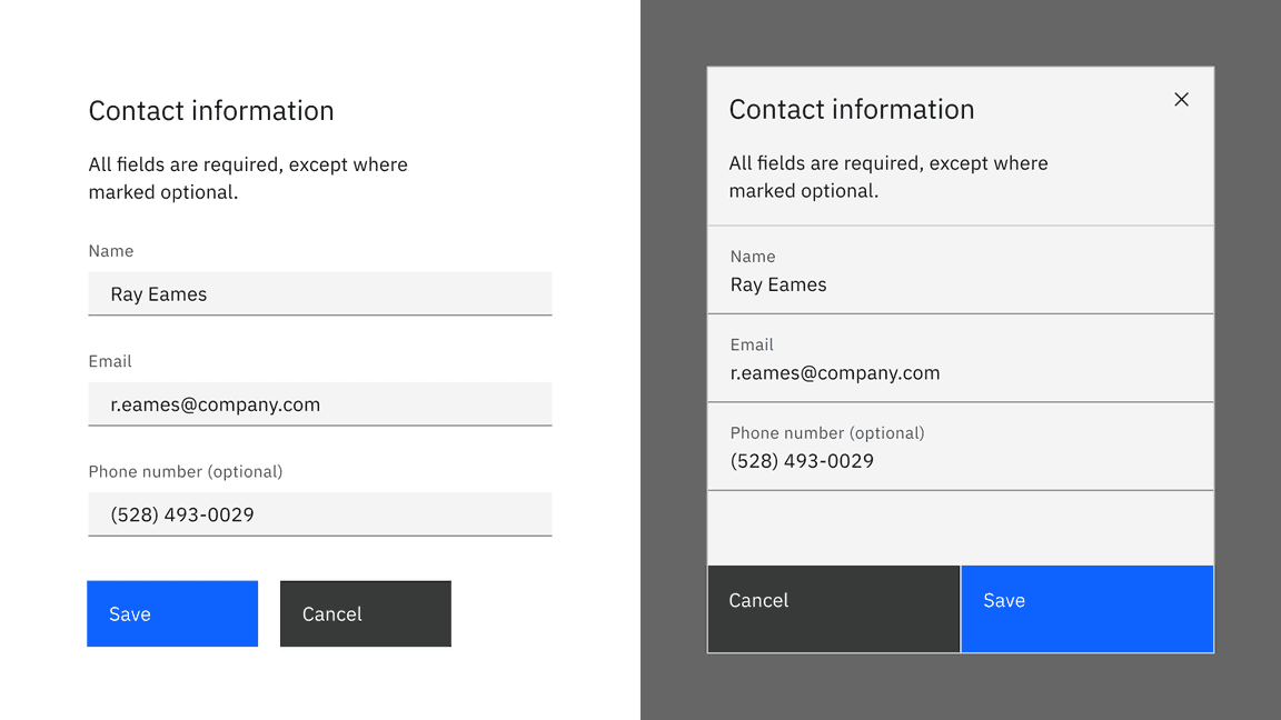 Examples of a default and fluid form styles