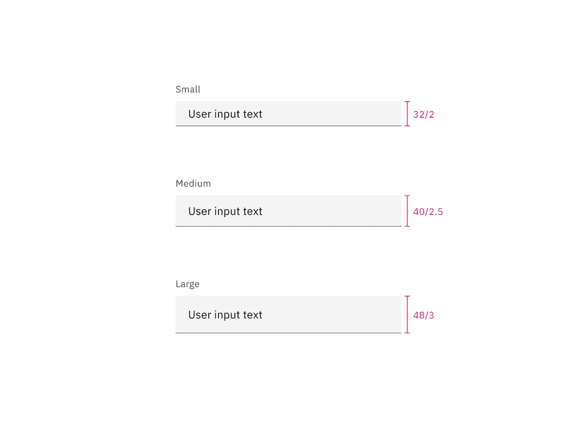 Sizes for text input