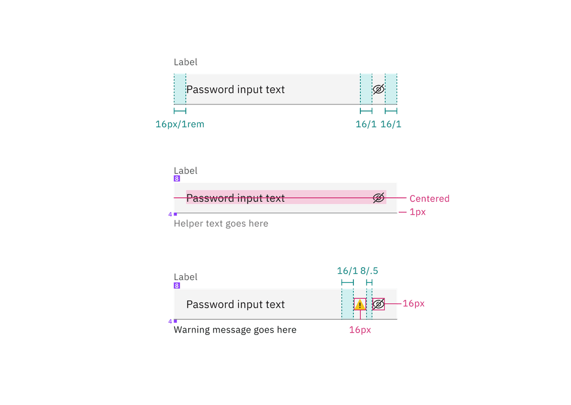 Structure and spacing measurements for default password input