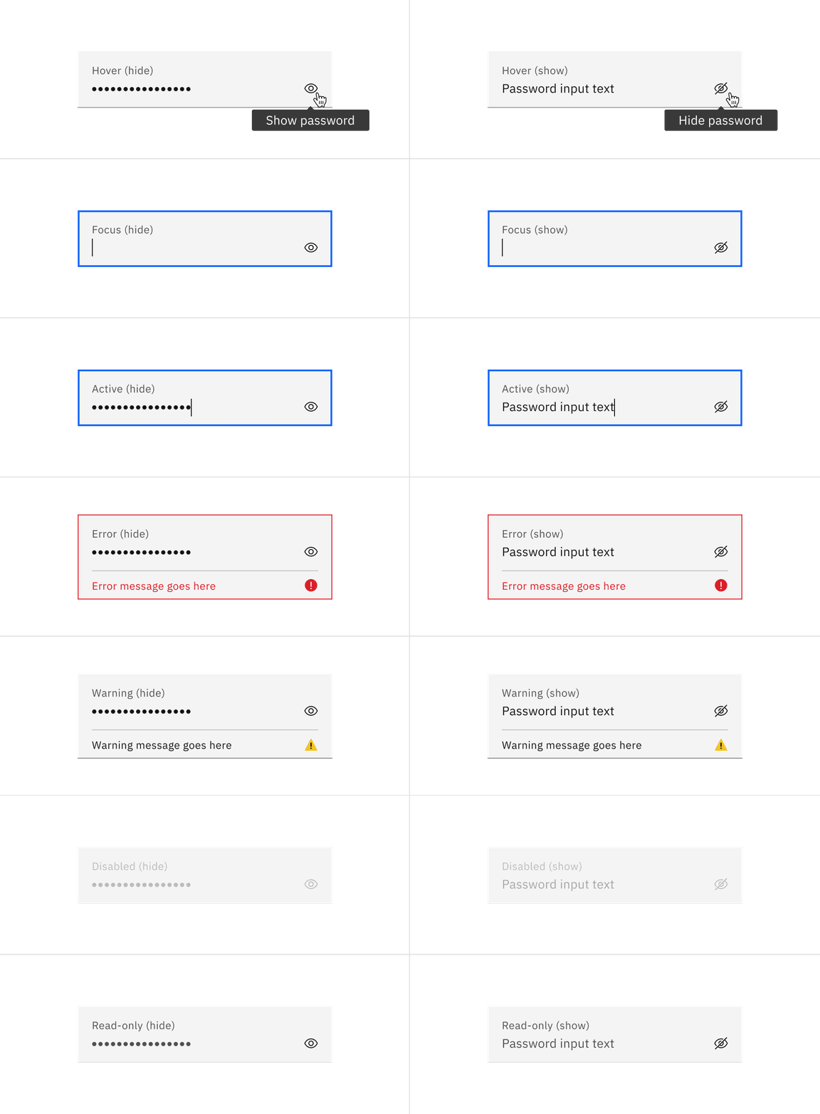 Examples of text input states in the fluid style