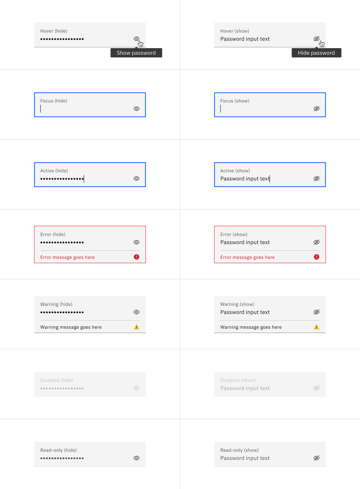 Examples of text input states in the fluid style