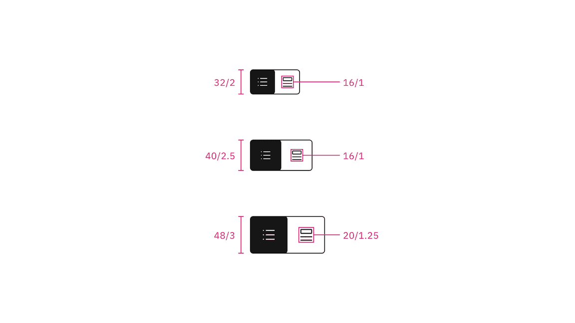 Icon content switcher sizes | px / rem