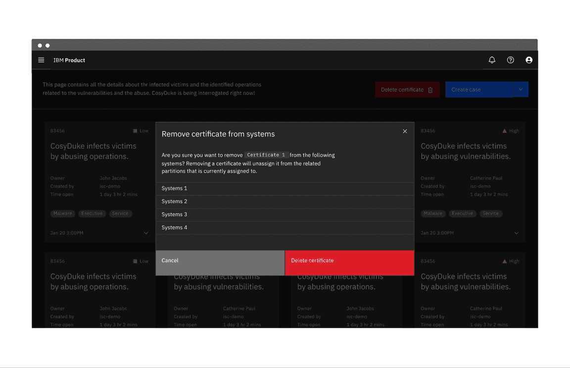 Modal notification in a product