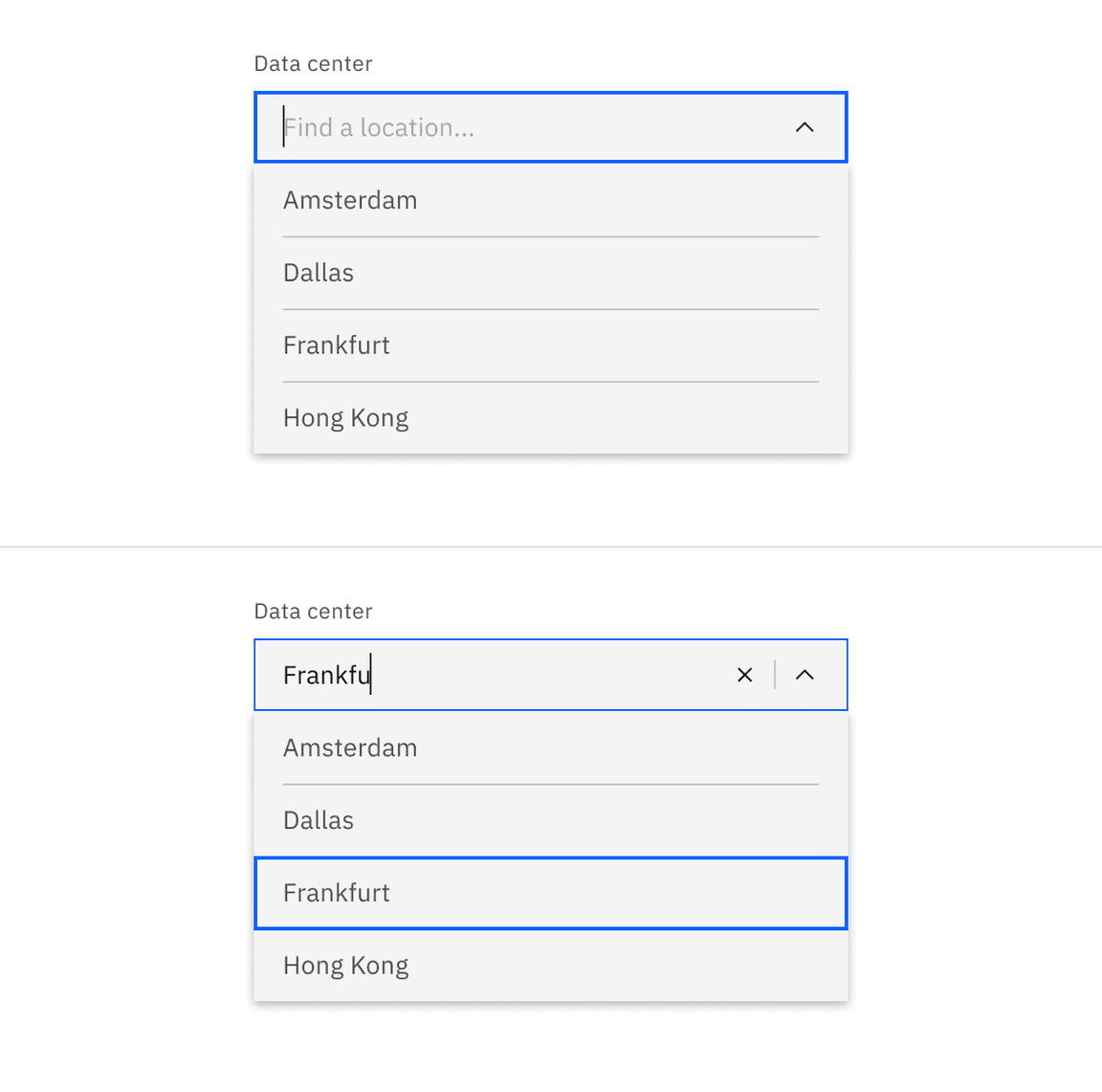 Combo box typing and option hover jumping to matched entry in the menu.