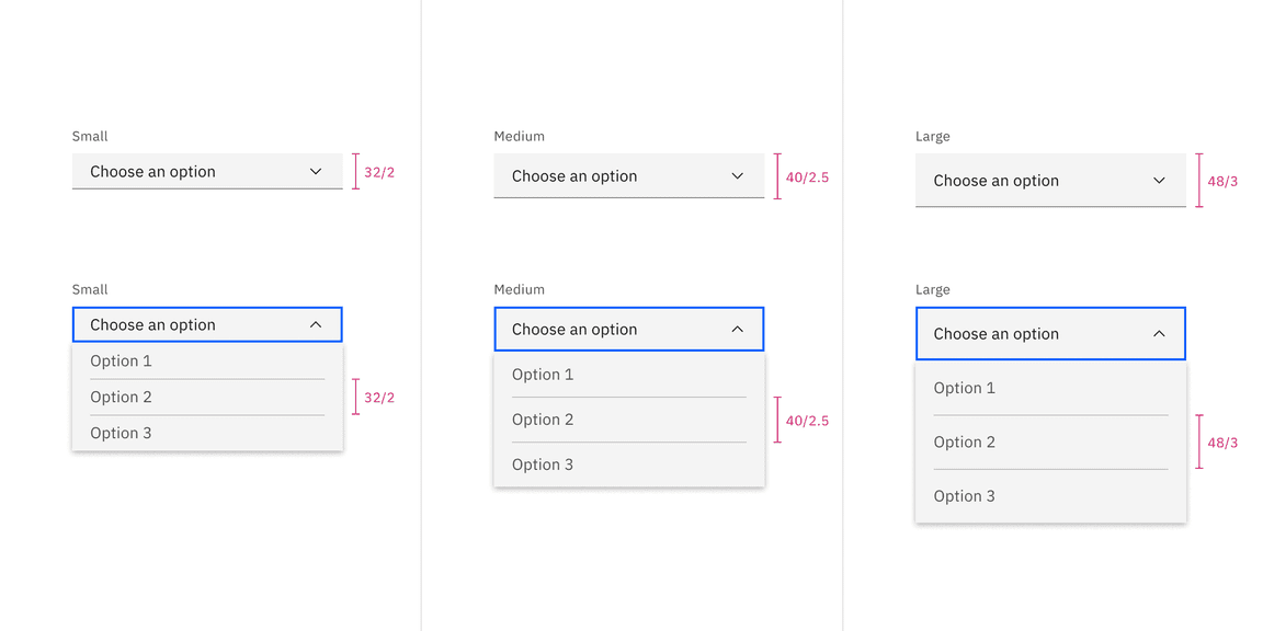 Sizes for dropdown