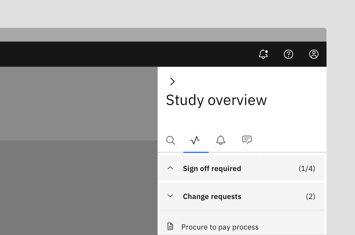 Example of icon-only tabs within a side panel