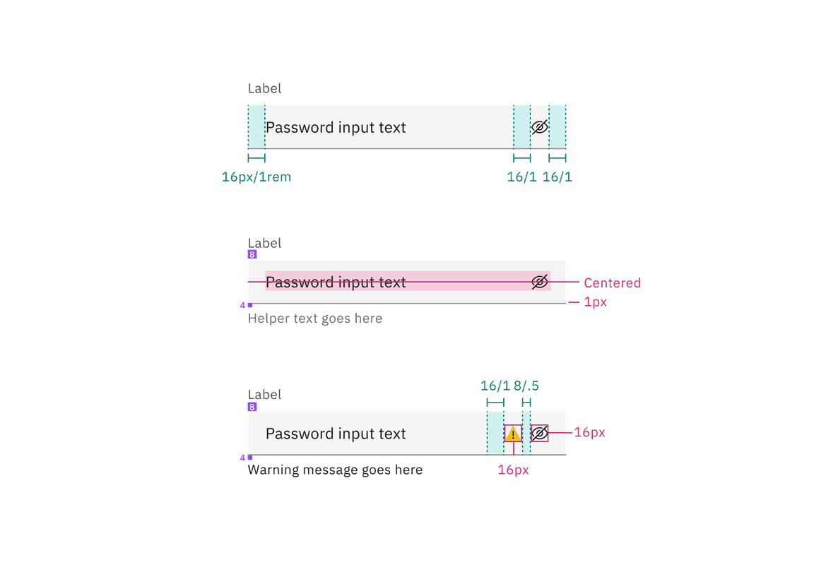 Structure and spacing measurements for default password input