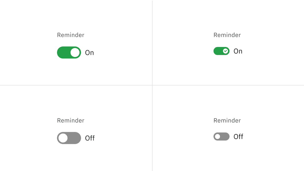 On and off states of default and small toggle with the feature flag disabled