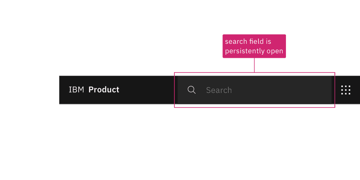 an annotation stating the search bar is persistently expanded