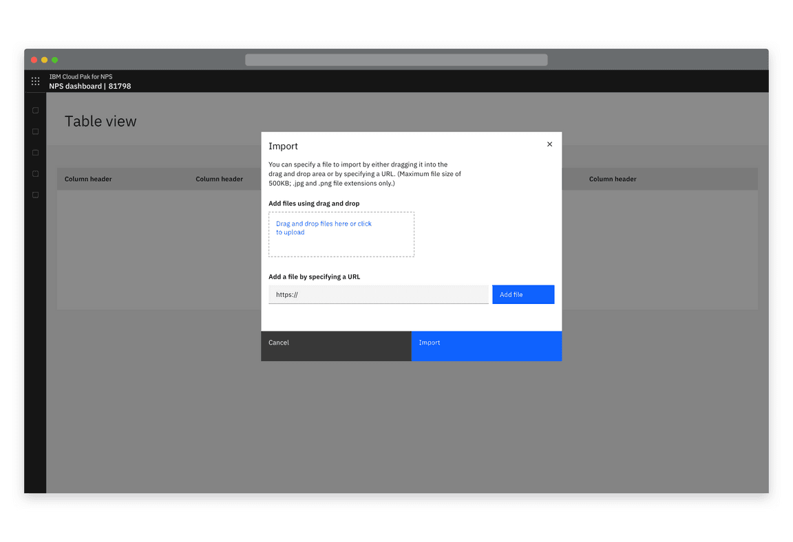 Example of an import modal