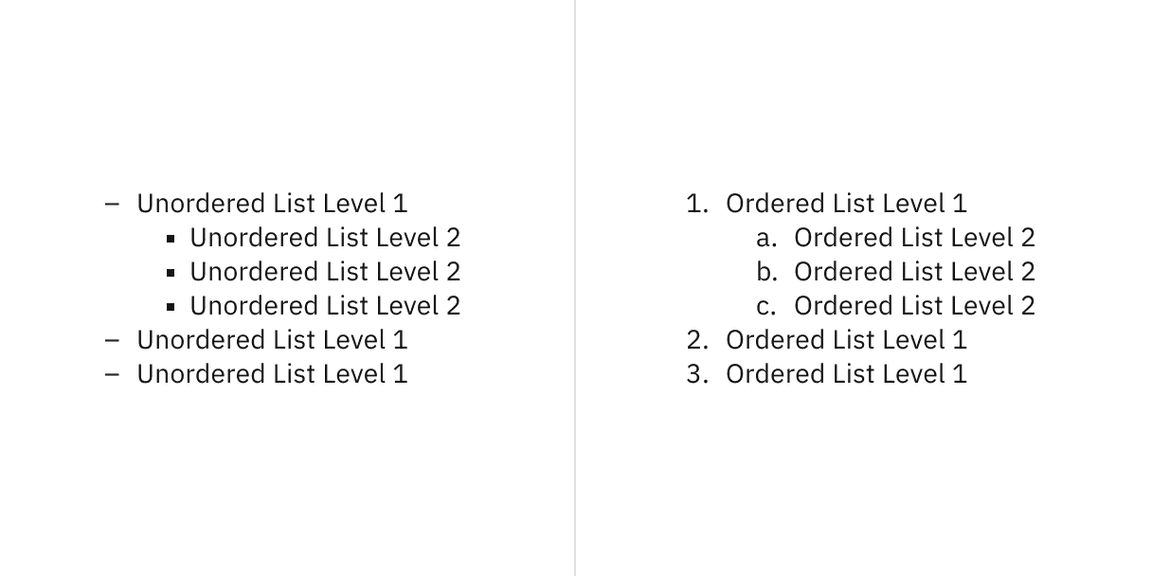 Example of unordered and ordered list color