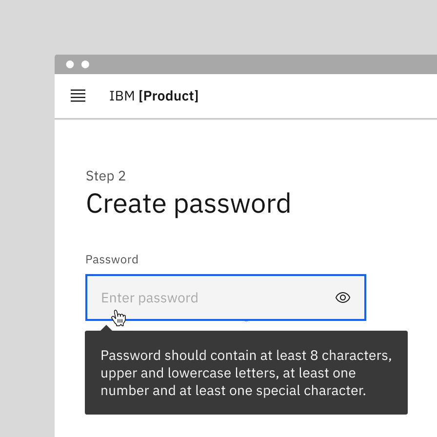 Example of using a tooltip for password requirements.