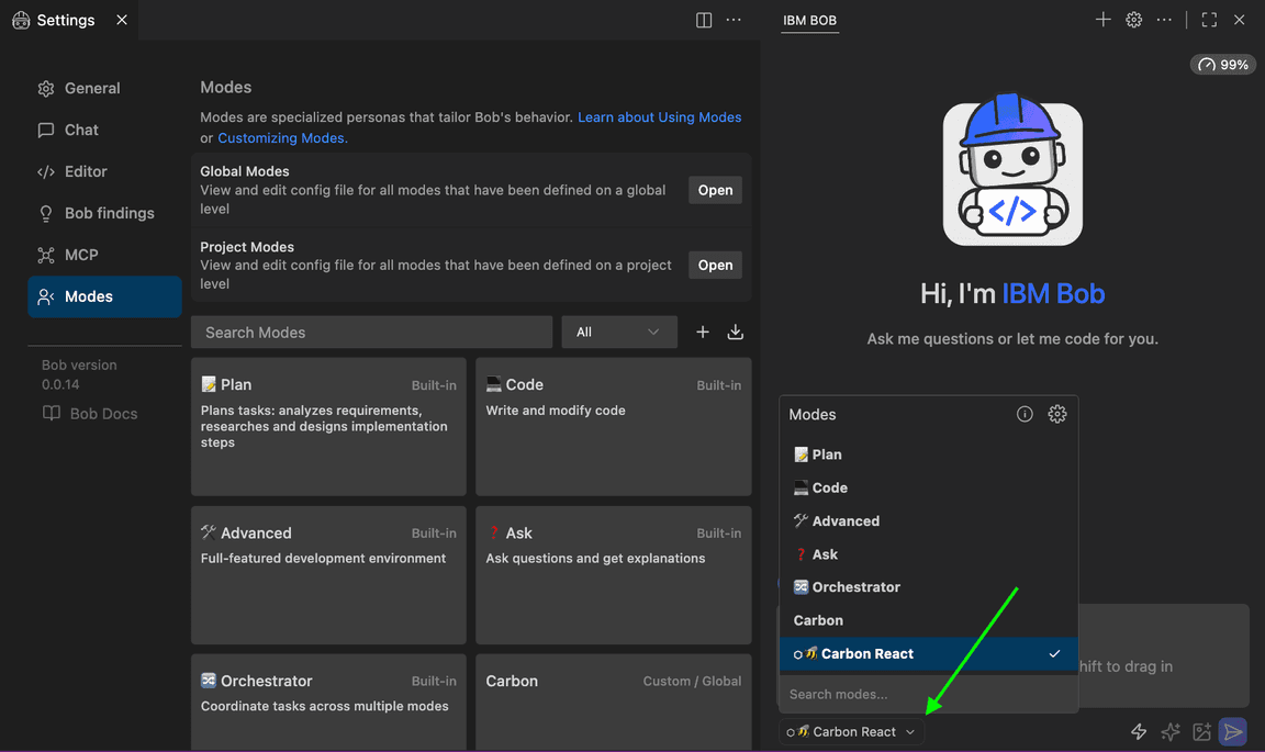 Carbon React mode active
