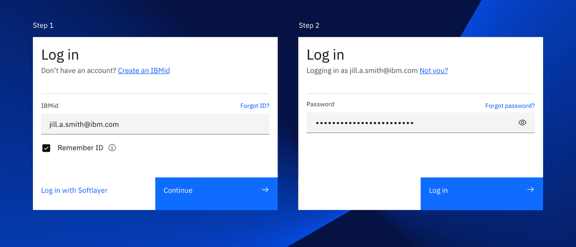 Example of a log in flow using fixed text input components
