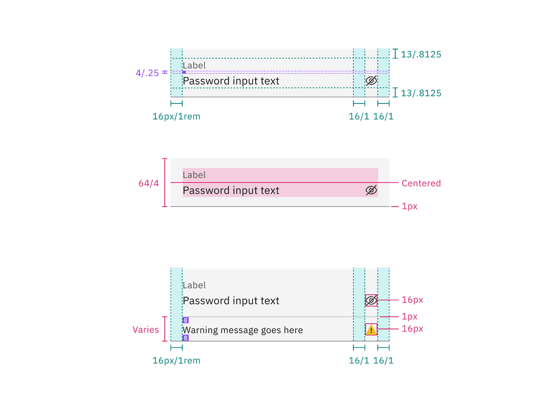 Structure and spacing measurements for fluid password input