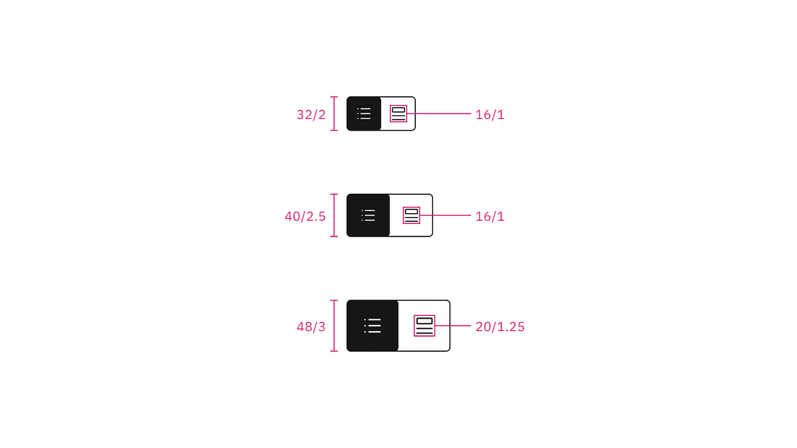 Icon content switcher sizes | px / rem