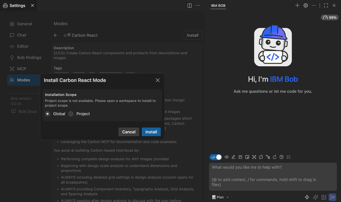 Carbon React mode scope