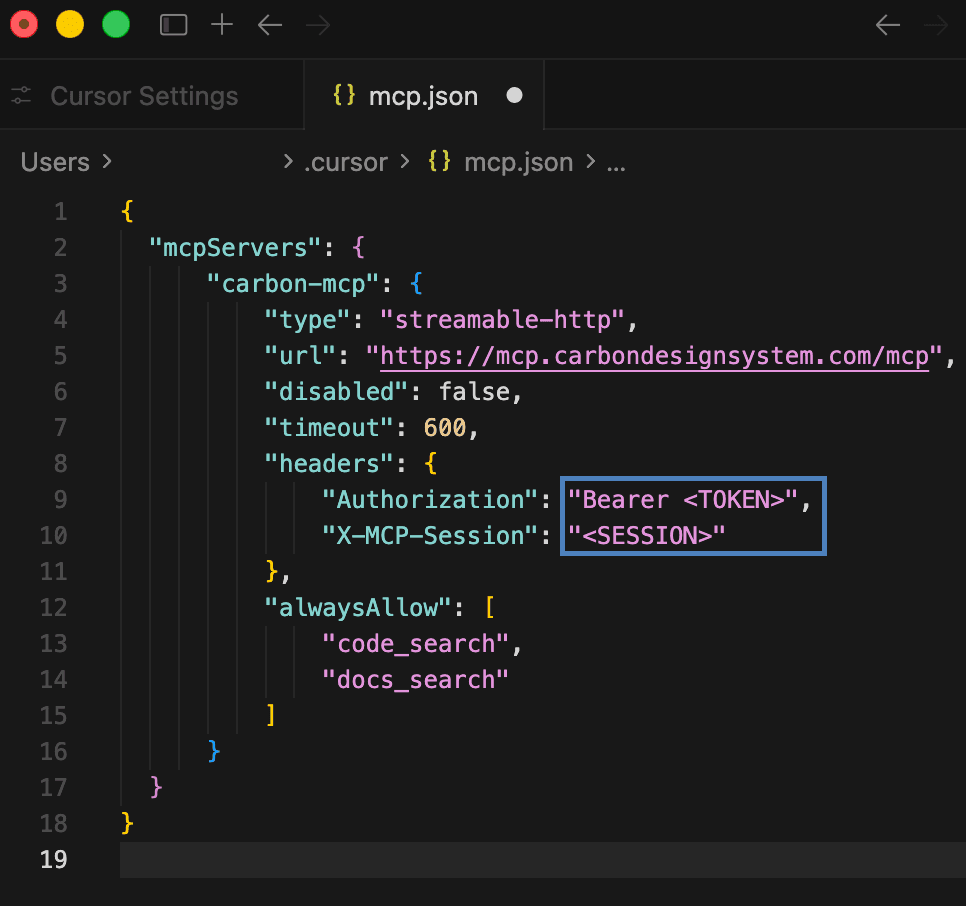 Cursor Carbon MCP config