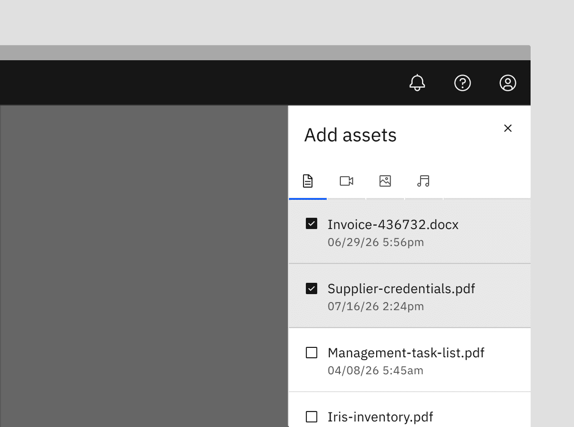 Example of icon-only tabs within a side panel