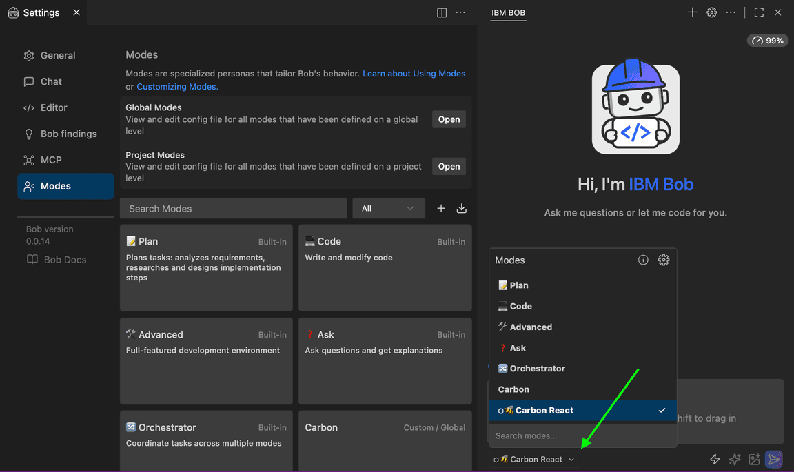 Carbon React mode active