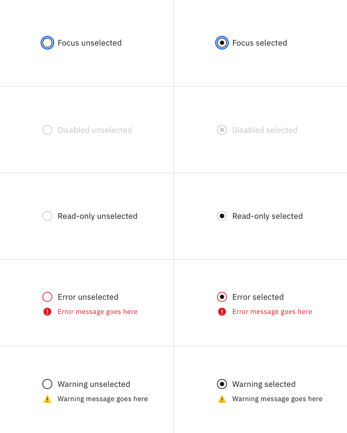 Radio button interactive states