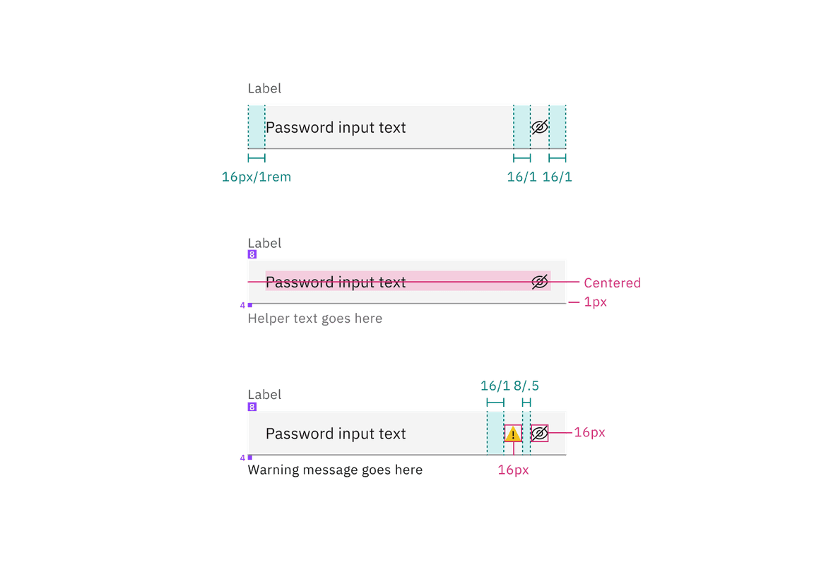 Structure and spacing measurements for default password input