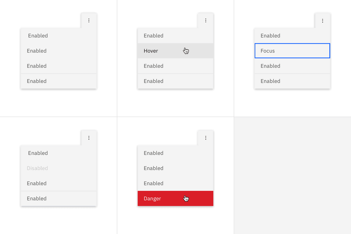 Interactive states for overflow menu