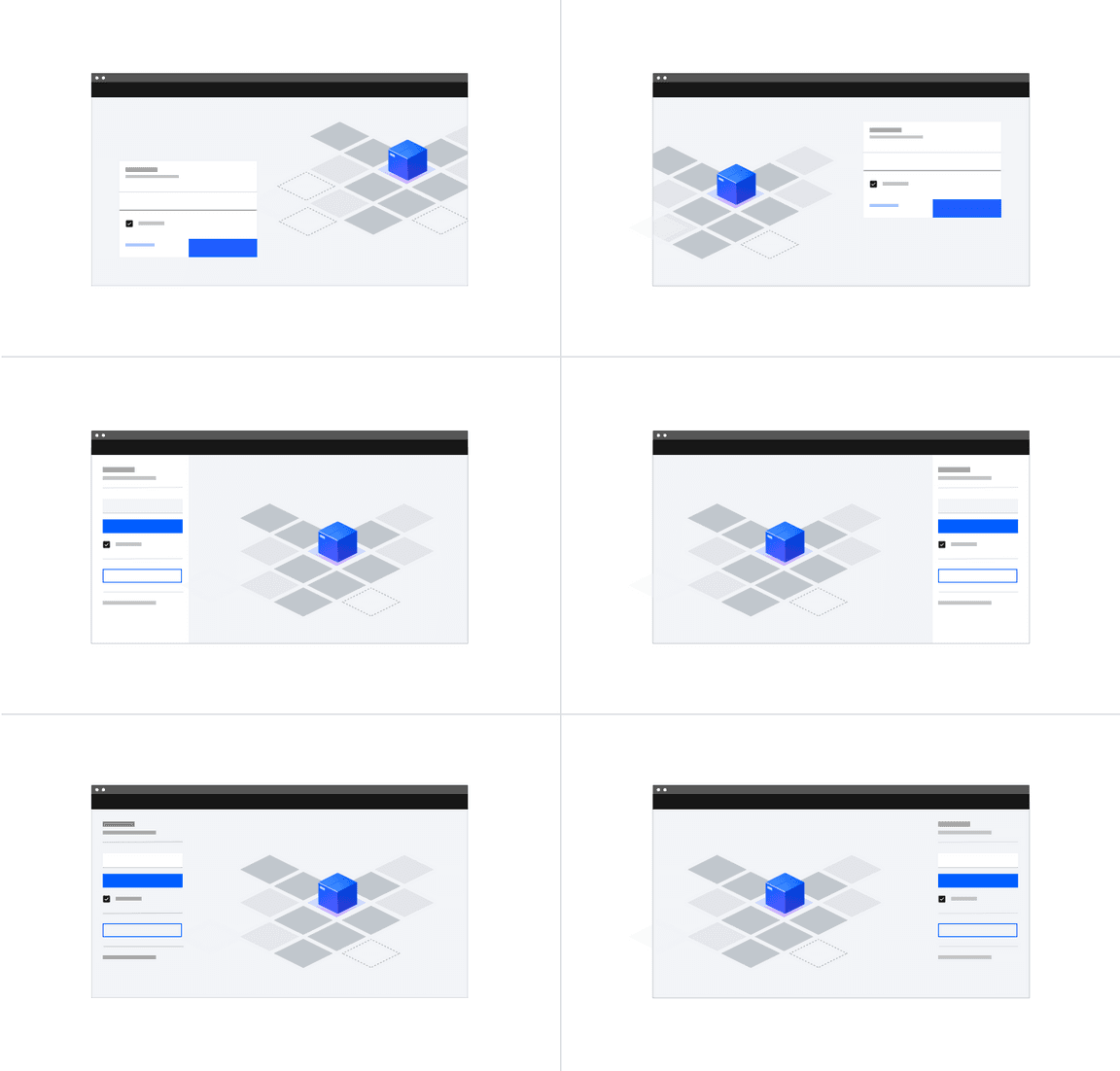 Example of split-screen login forms paired with an illustration